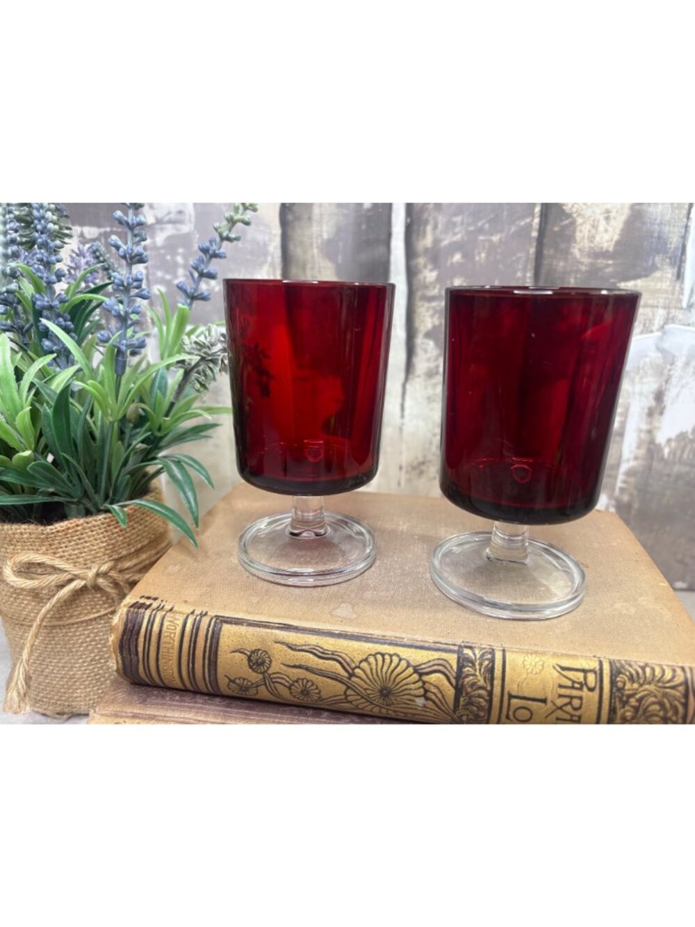 Luminarc Arcoroc Cavalier Ruby Red Cordial Juice Glasses Vintage 4" Set of Two
